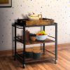 DunaWest Tray Top Wooden Kitchen Cart with 2 Shelves and Casters, Brown and Black