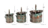 Green Tinged Metal Bucket Planter With Handles, Set of 3