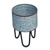 DunaWest Round Galvanized Metal Planters with Hairpin Legs, Gray and Black