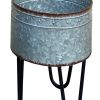 DunaWest Round Galvanized Metal Planters with Hairpin Legs, Gray and Black