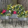 DunaWest Round Galvanized Metal Planters with Hairpin Legs, Gray and Black