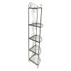 Four Tier Metal Foldable Corner Bookcase with Decorative Scrolled Details, Black