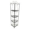 Four Tier Metal Foldable Corner Bookcase with Decorative Scrolled Details, Black