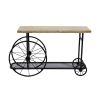 Sofa Console Table With Wooden Top And Metal Wheels Base, Brown And Black