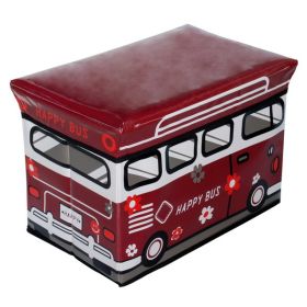 [Happy Bus - Red] Rectangle Foldable Faux Leather Storage Ottoman / Storage Boxes / Storage Seat