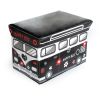 [Happy Bus - Black] Rectangle Foldable Faux Leather Storage Ottoman / Storage Boxes / Storage Seat