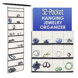 Stylishly Stored 52 Pocket Hanging Canvas Jewelry Organizer
